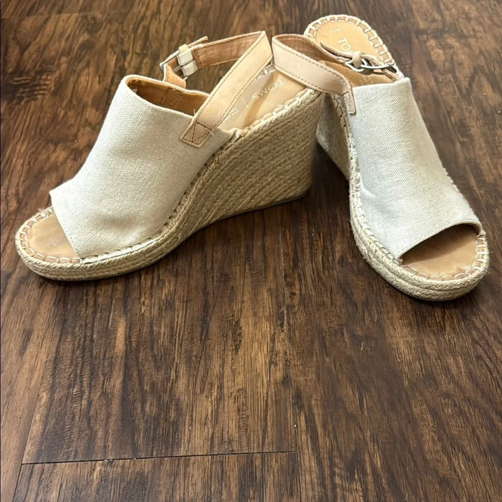 Toms Beige Canvas Espadrille Wedge Sandals